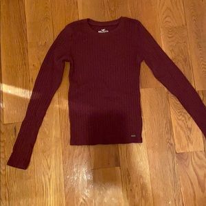 Wine Long-Sleeve Ribbed Shirt